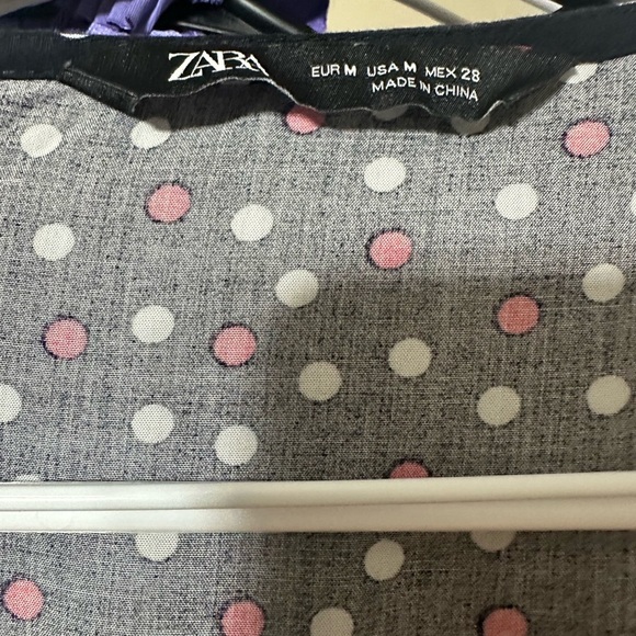 ZARA Dress M Black Polka Dot Wrap Midi Red White Dots Belted 3/4 Sleeve - Picture 5 of 7